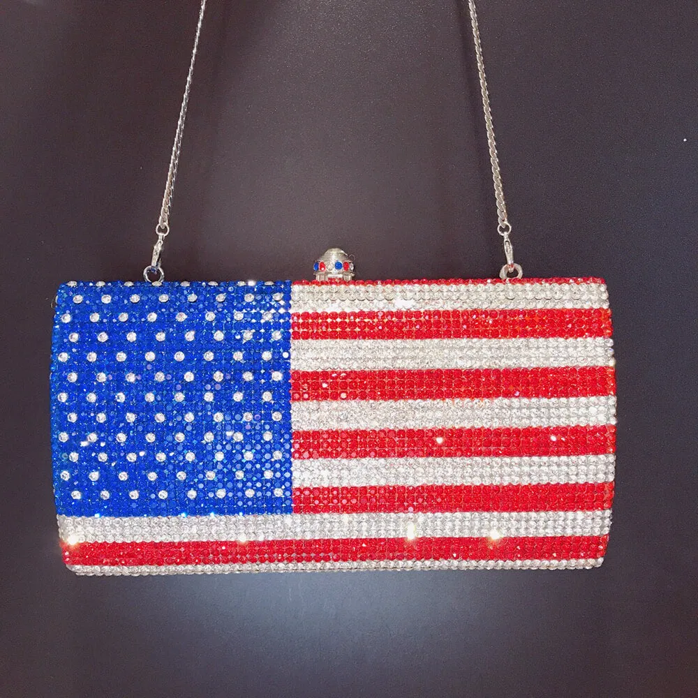 Luxury Crystal American Flag Clutch Bag