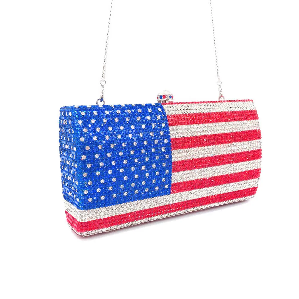 Luxury Crystal American Flag Clutch Bag