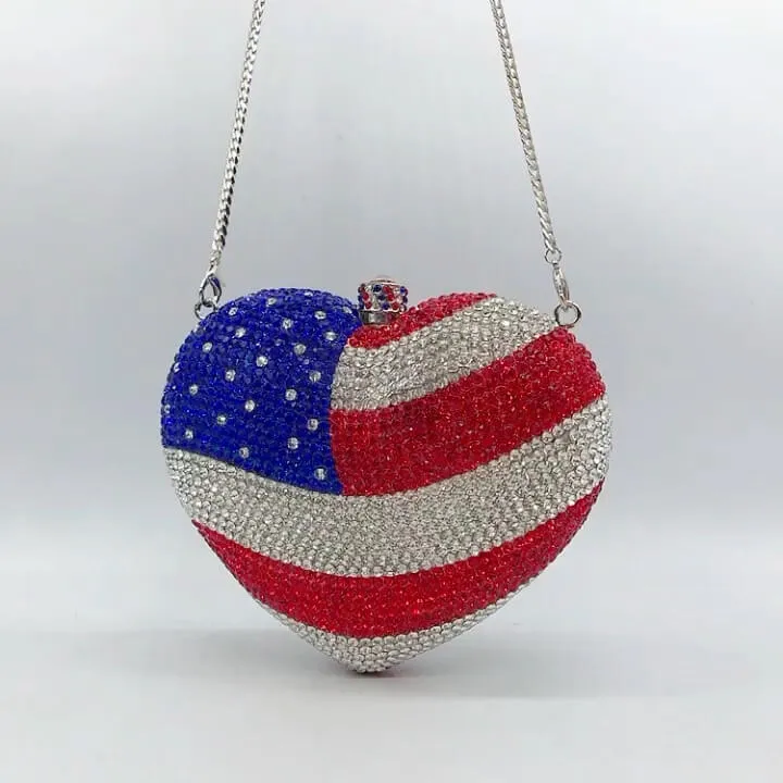 Luxury Crystal American Flag Clutch Bag