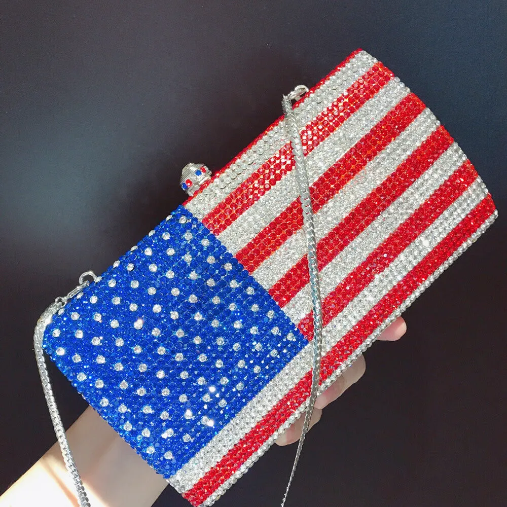 Luxury Crystal American Flag Clutch Bag