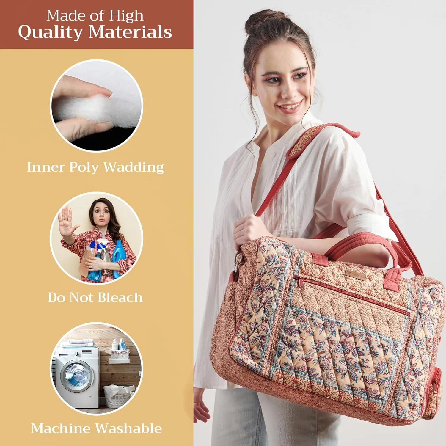 Maison d' Hermine Weekender Bags for Women Cotton Quilted Duffel Overnight Luggage Weekend Bag for Men Gym Sports Gifts Travel Business Travellers Family Trip
