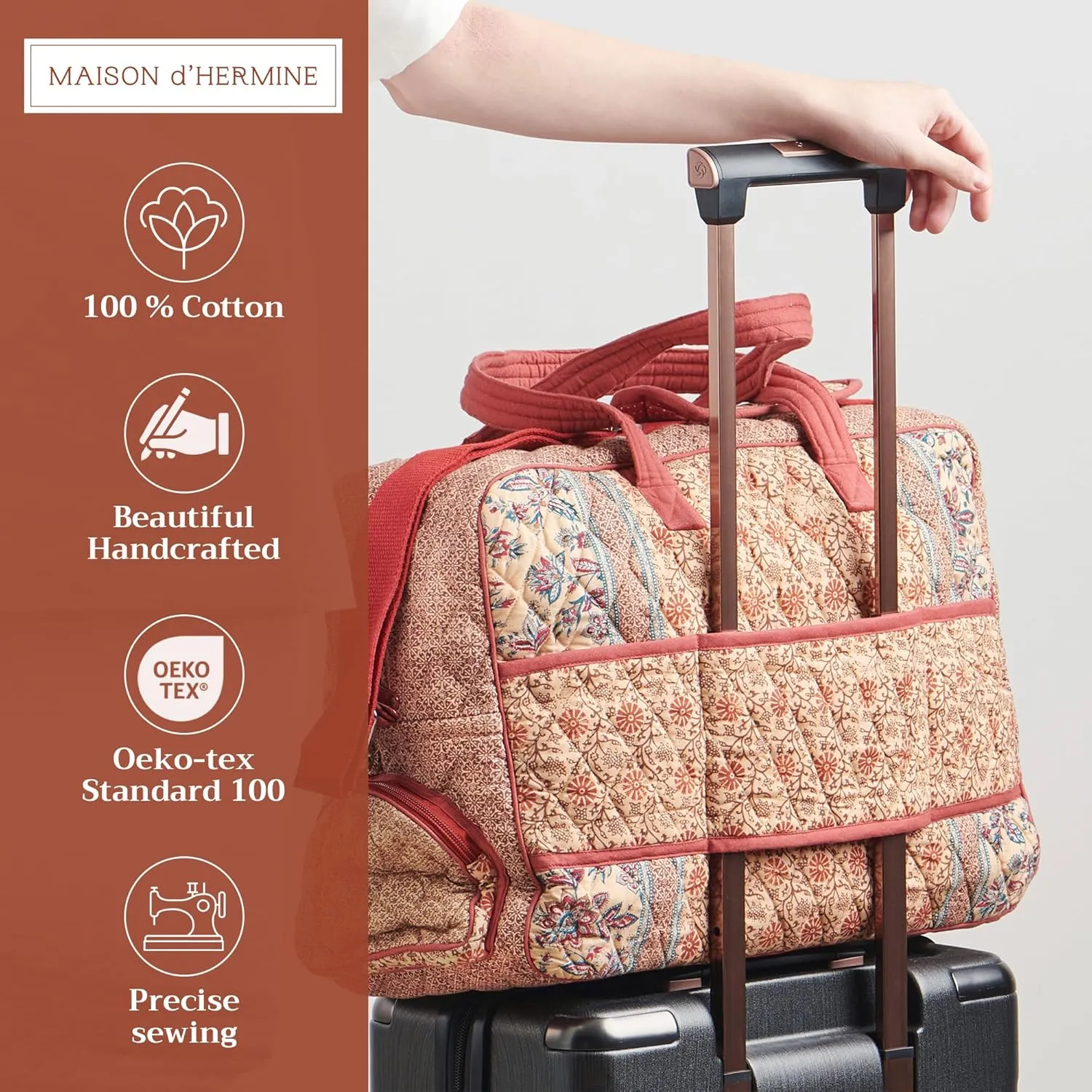Maison d' Hermine Weekender Bags for Women Cotton Quilted Duffel Overnight Luggage Weekend Bag for Men Gym Sports Gifts Travel Business Travellers Family Trip