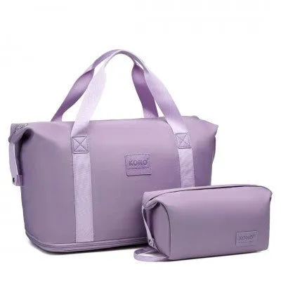 Mama & Baby Two Piece Expandable Waterproof Travel/Hospital Duffel Bag Set (Available in Apple Green/Beige/Pink/Navy/Blue/Purple)