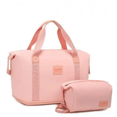 Mama & Baby Two Piece Expandable Waterproof Travel/Hospital Duffel Bag Set (Available in Apple Green/Beige/Pink/Navy/Blue/Purple)