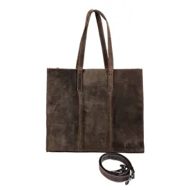 MANDAVA Women's Top Grain Genuine Leather Tote Shoulder Bag for Work Shopping Hunter Leather Big Shopper Bag (Dark Brown)
