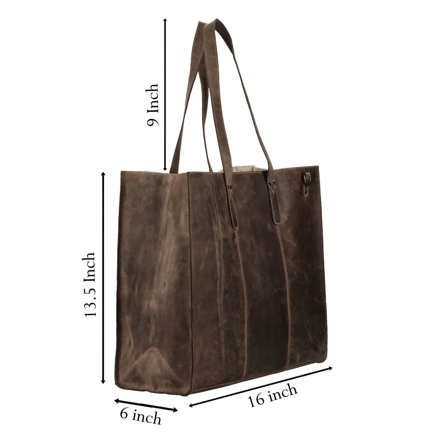 MANDAVA Women's Top Grain Genuine Leather Tote Shoulder Bag for Work Shopping Hunter Leather Big Shopper Bag (Dark Brown)