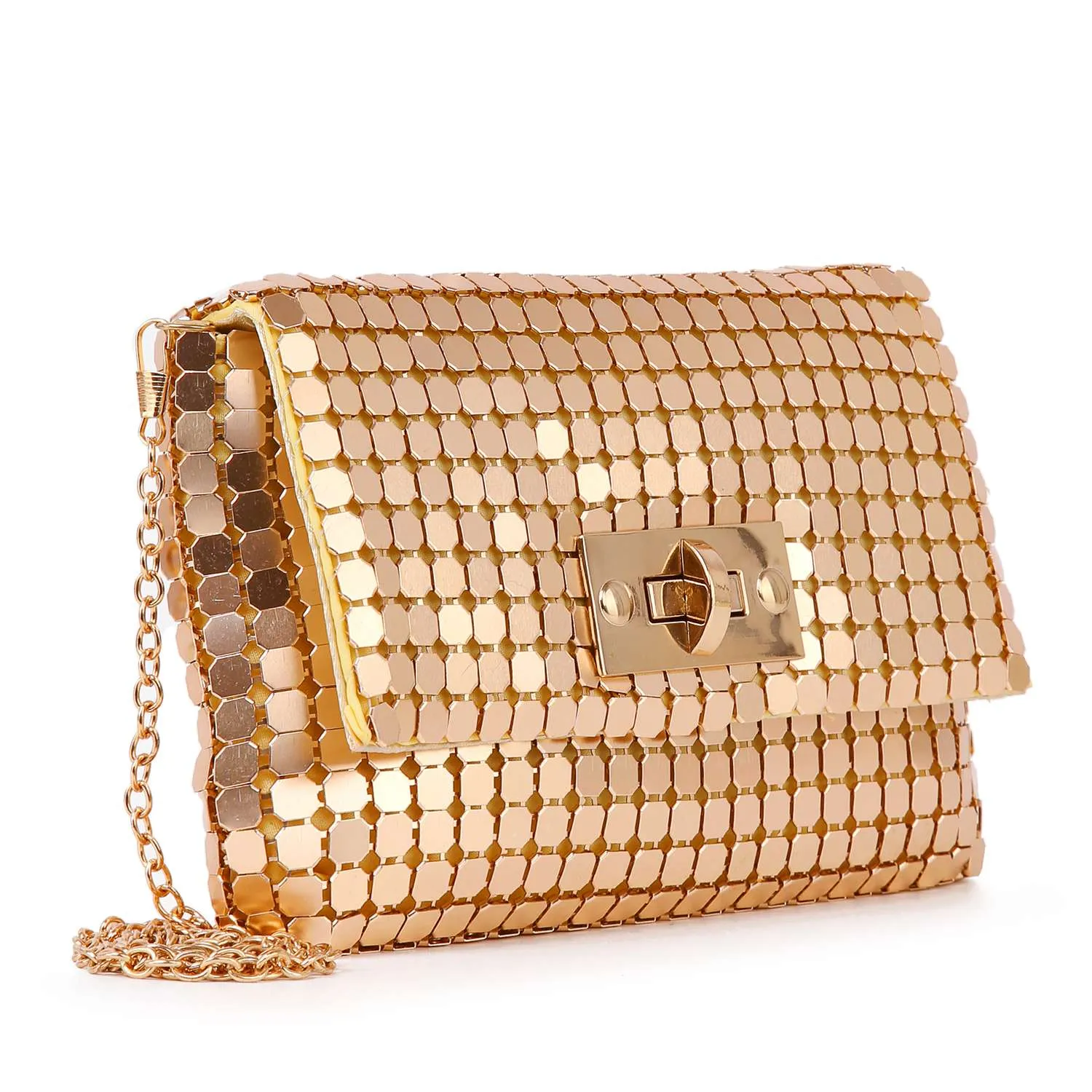 Metal Mesh Front Flap Evening Bag