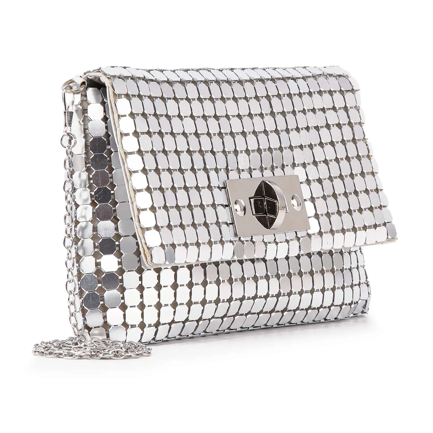 Metal Mesh Front Flap Evening Bag