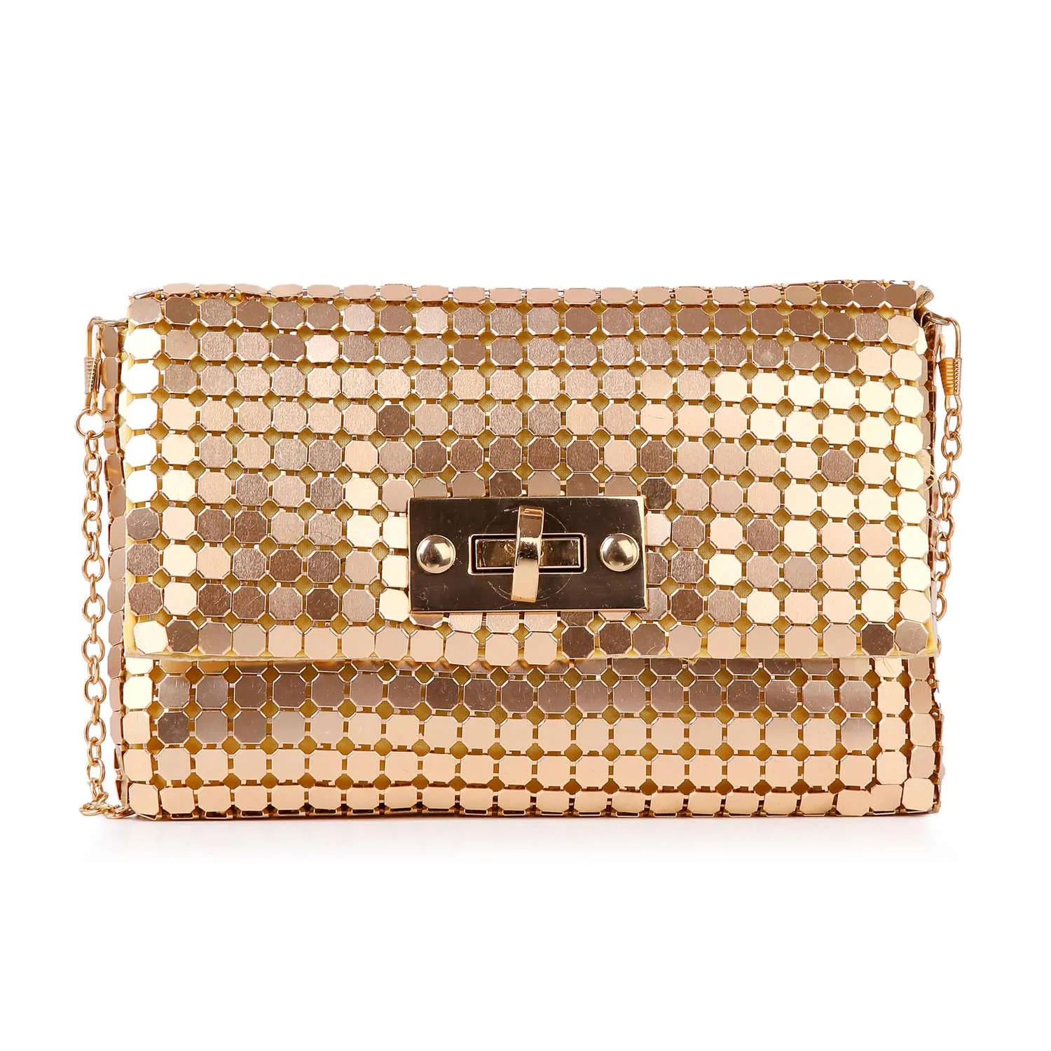 Metal Mesh Front Flap Evening Bag