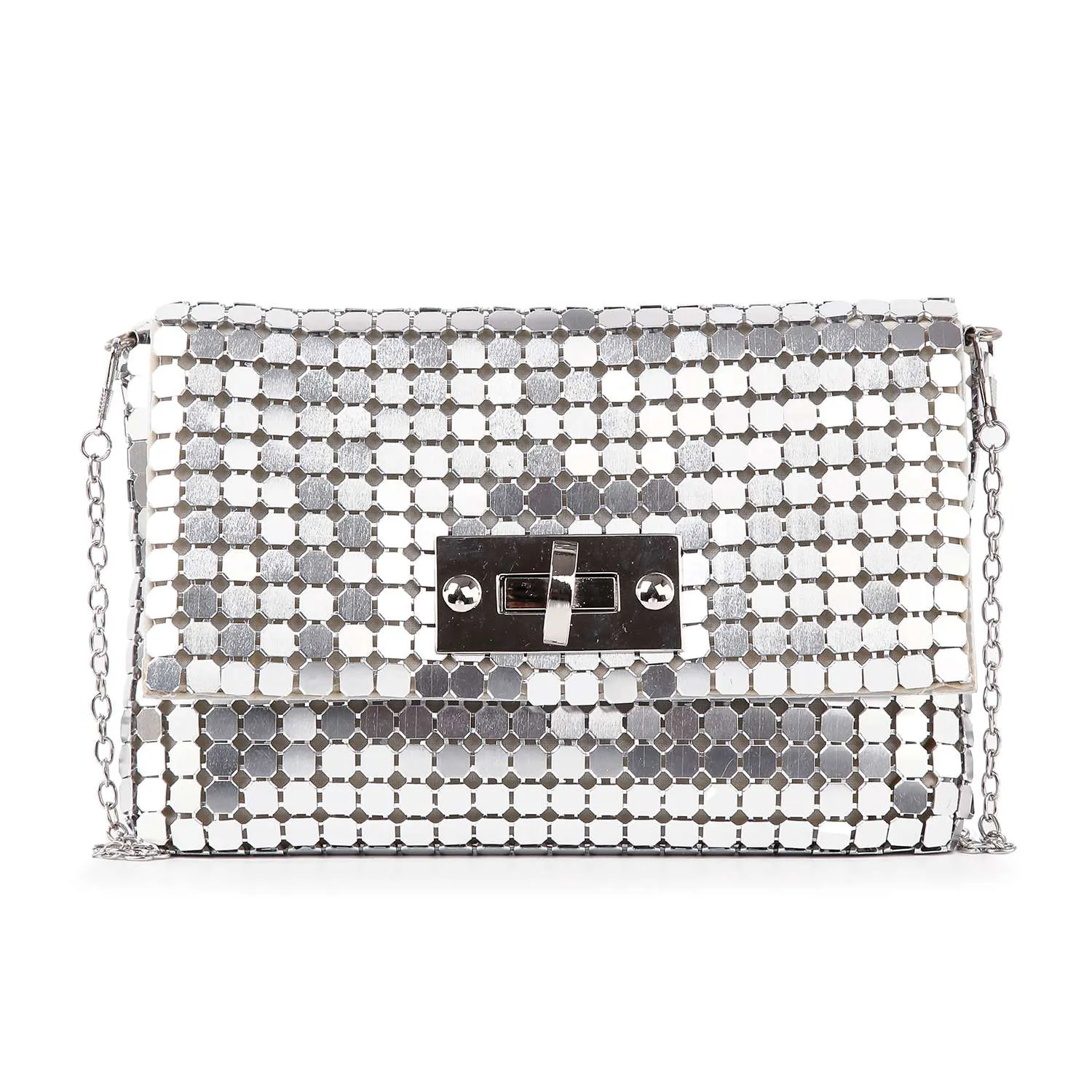 Metal Mesh Front Flap Evening Bag
