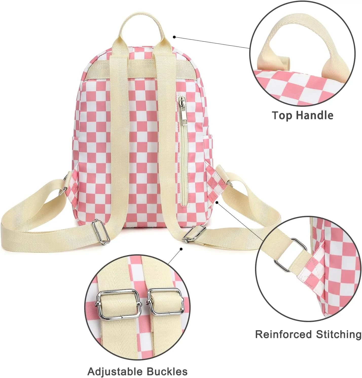 Mini Backpack Purse Fashion Small Backpack Casual Daypack for Women Girls School Travel (Checkered Pink)