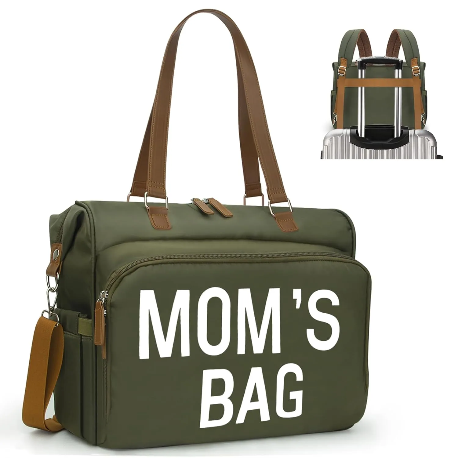Moms Diaper Bag 4 in 1 Diaper Baby Tote, Hospital Bag for Labor & Delivery, Large Waterproof Baby Travel Weekender with 3 Insulated Pockets,Olive Green