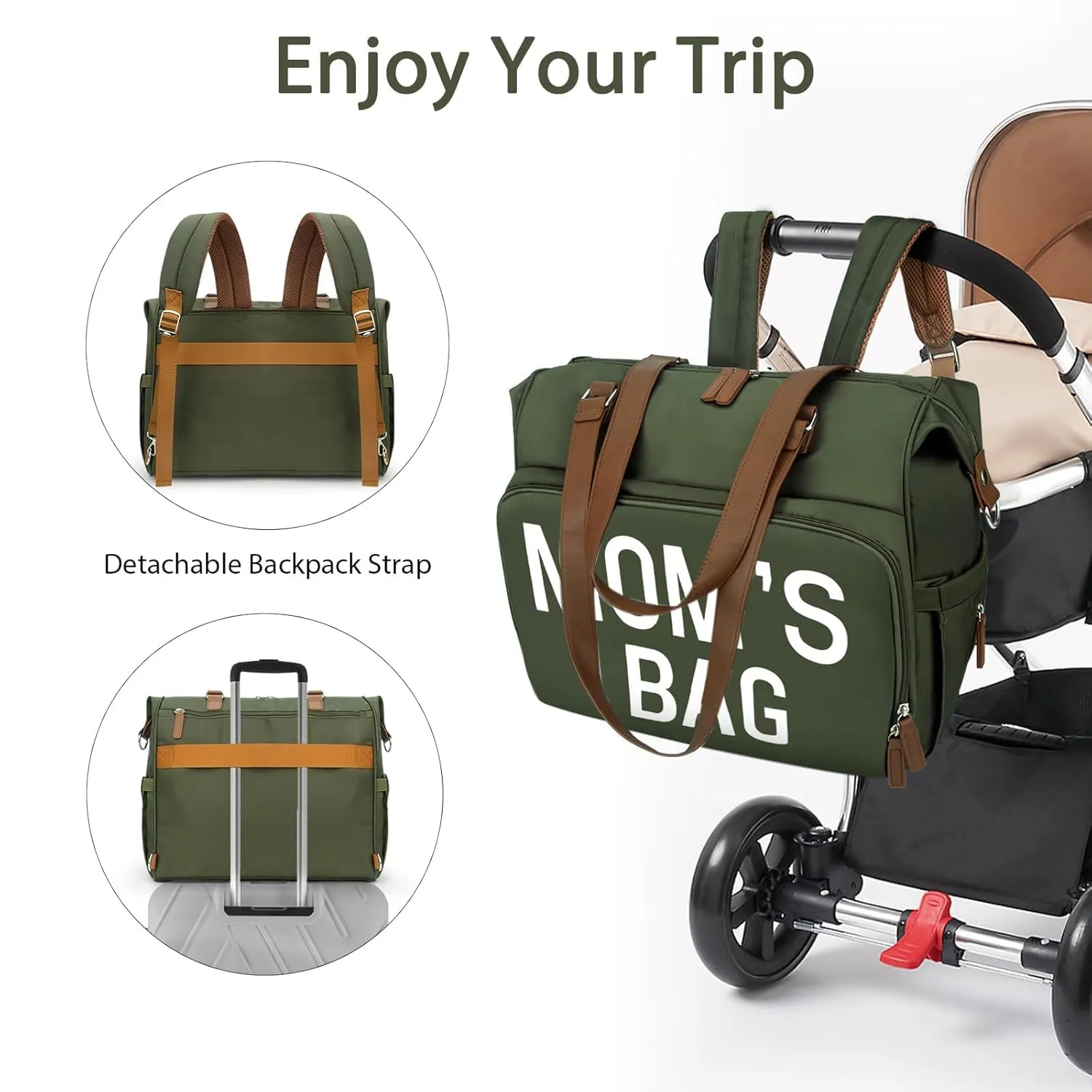 Moms Diaper Bag 4 in 1 Diaper Baby Tote, Hospital Bag for Labor & Delivery, Large Waterproof Baby Travel Weekender with 3 Insulated Pockets,Olive Green