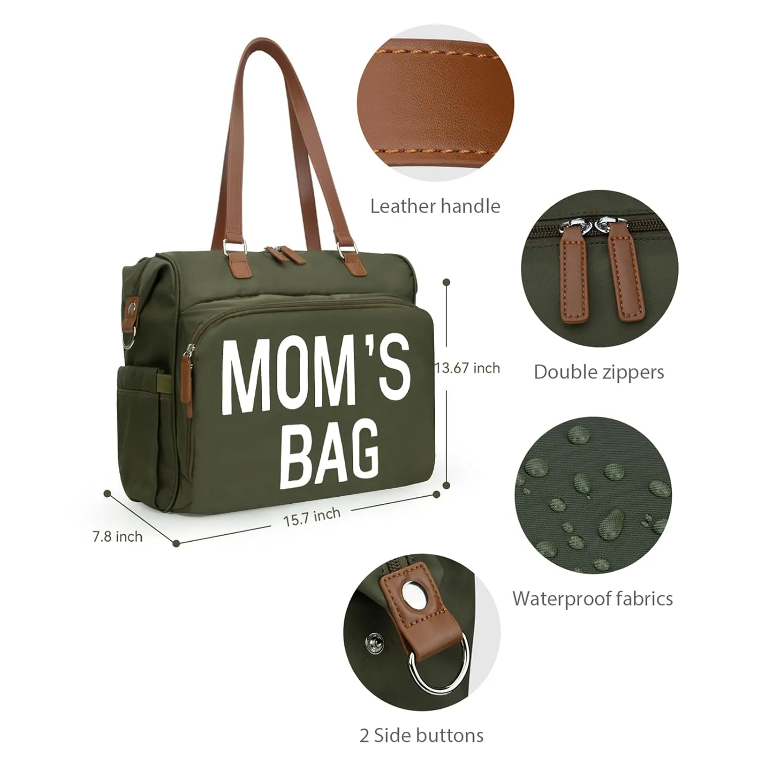 Moms Diaper Bag 4 in 1 Diaper Baby Tote, Hospital Bag for Labor & Delivery, Large Waterproof Baby Travel Weekender with 3 Insulated Pockets,Olive Green