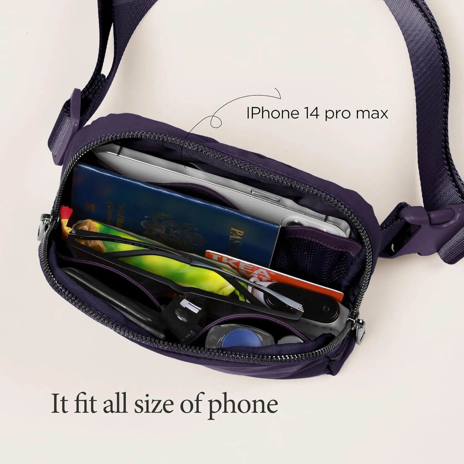 ODODOS Everywhere Belt Bag with Adjustable Strap, Small Waist Pouch Fanny Pack for Workout Running Travelling Hiking, Navy Cosmos
