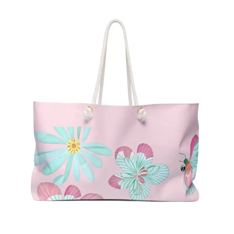 Oversized Polyester Weekender Bag with Large Flowers