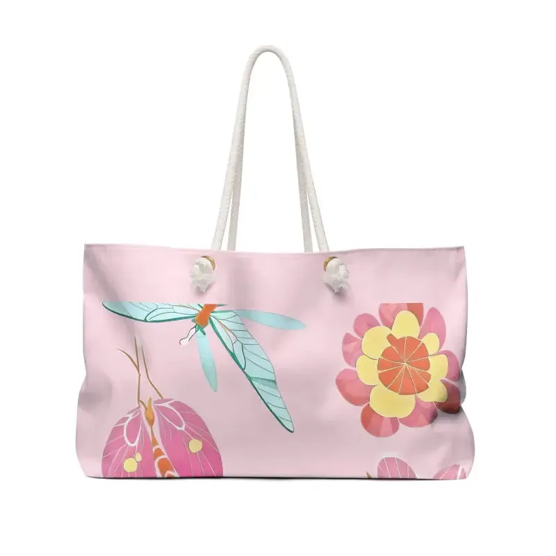 Oversized Polyester Weekender Bag with Large Flowers