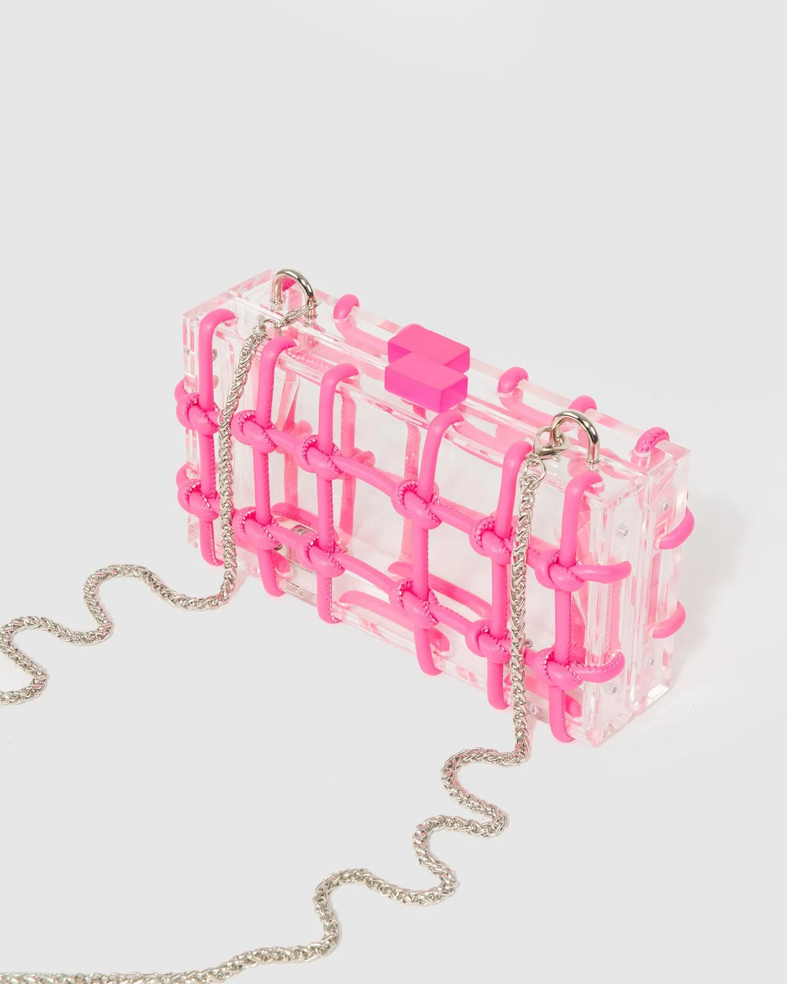 Pink Ava Rope Hardcase Clutch Bag