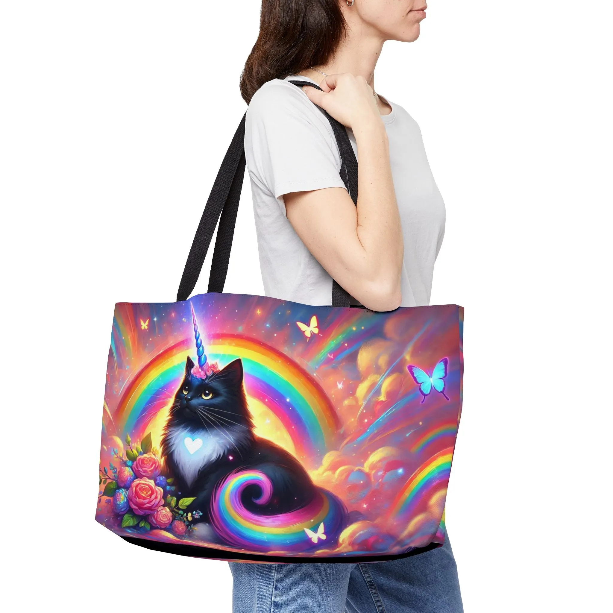 Pink Dreams Caticorn - Cat Unicorn Rainbow - Weekender Tote Bag