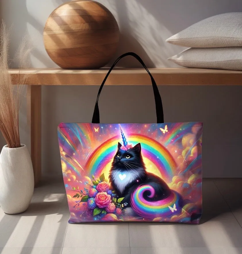 Pink Dreams Caticorn - Cat Unicorn Rainbow - Weekender Tote Bag