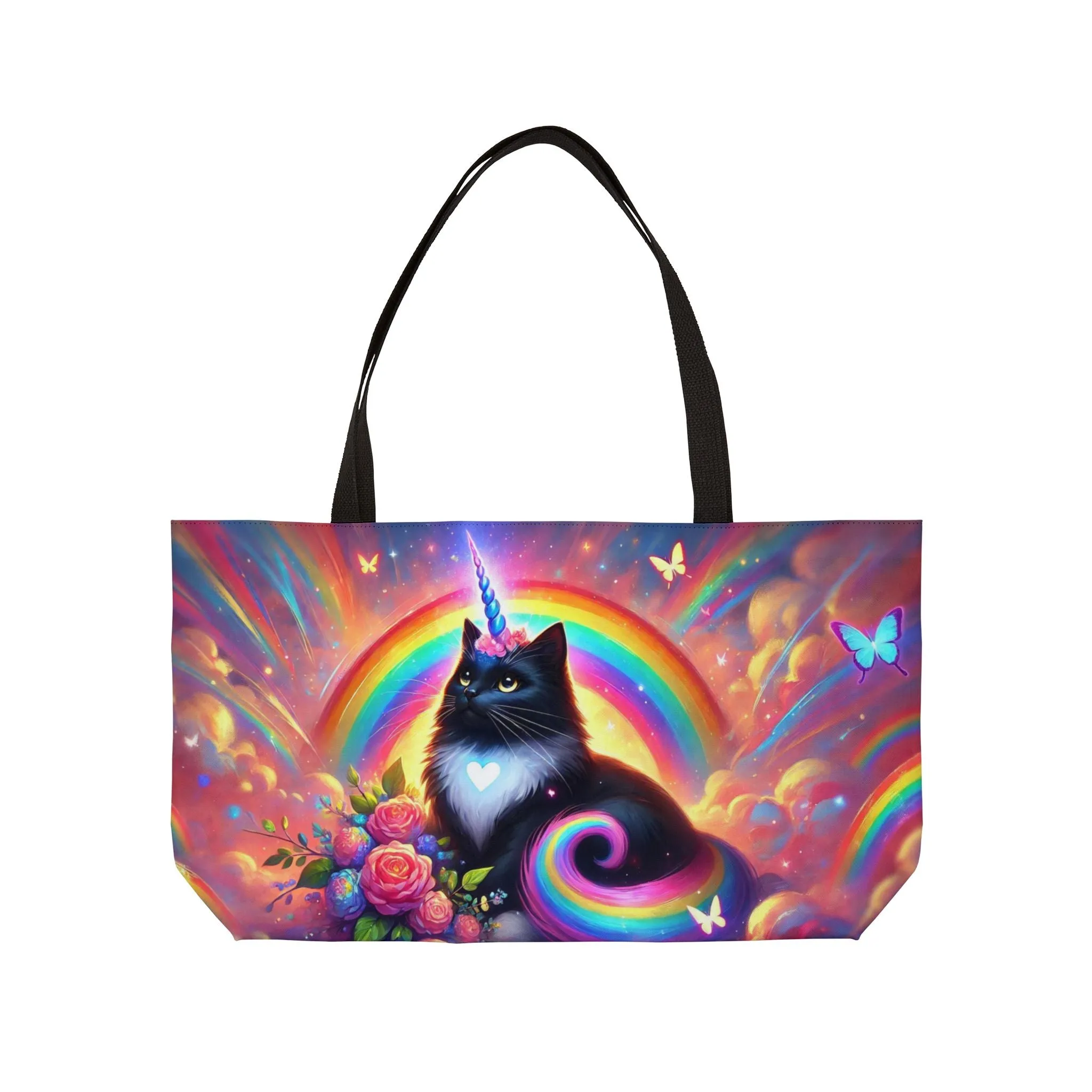 Pink Dreams Caticorn - Cat Unicorn Rainbow - Weekender Tote Bag