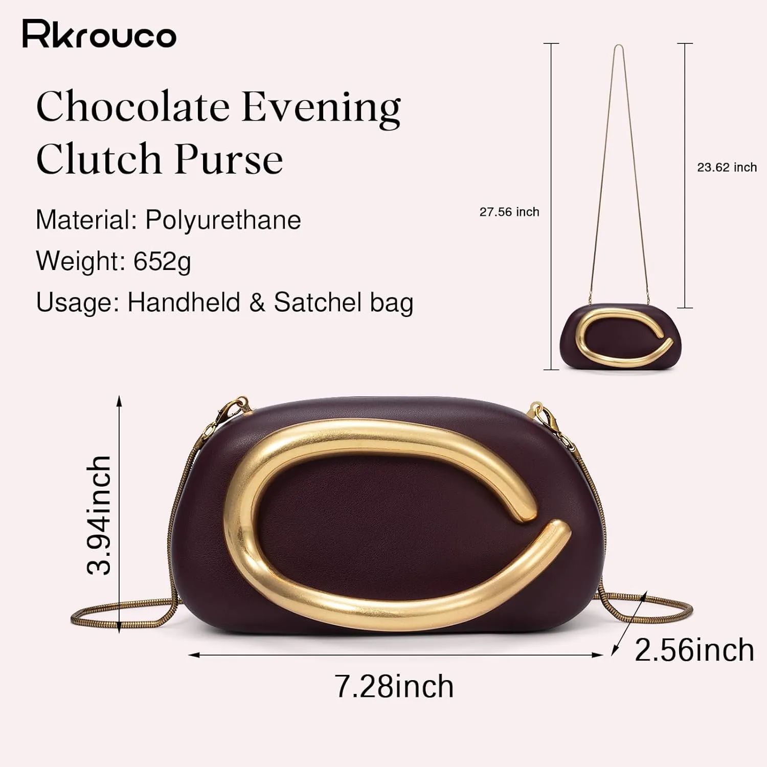 PU Leather Women's Evening Handbags Chocolates Clutch Purse Easy Match with Chain Crossbody Metal Decoration Shoulder Bag