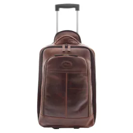 Real Leather Cabin Suitcase Wheeled Trolley Newton Brown