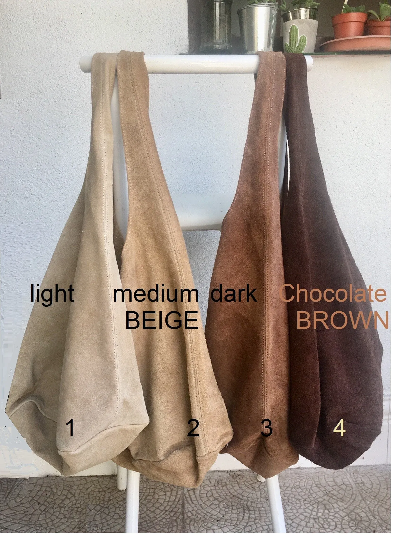 Slouch bag.Large TOTE leather bag in dark BEIGE. Soft natural suede leather bag. Bohemian bag. Light BROWN  suede bag.