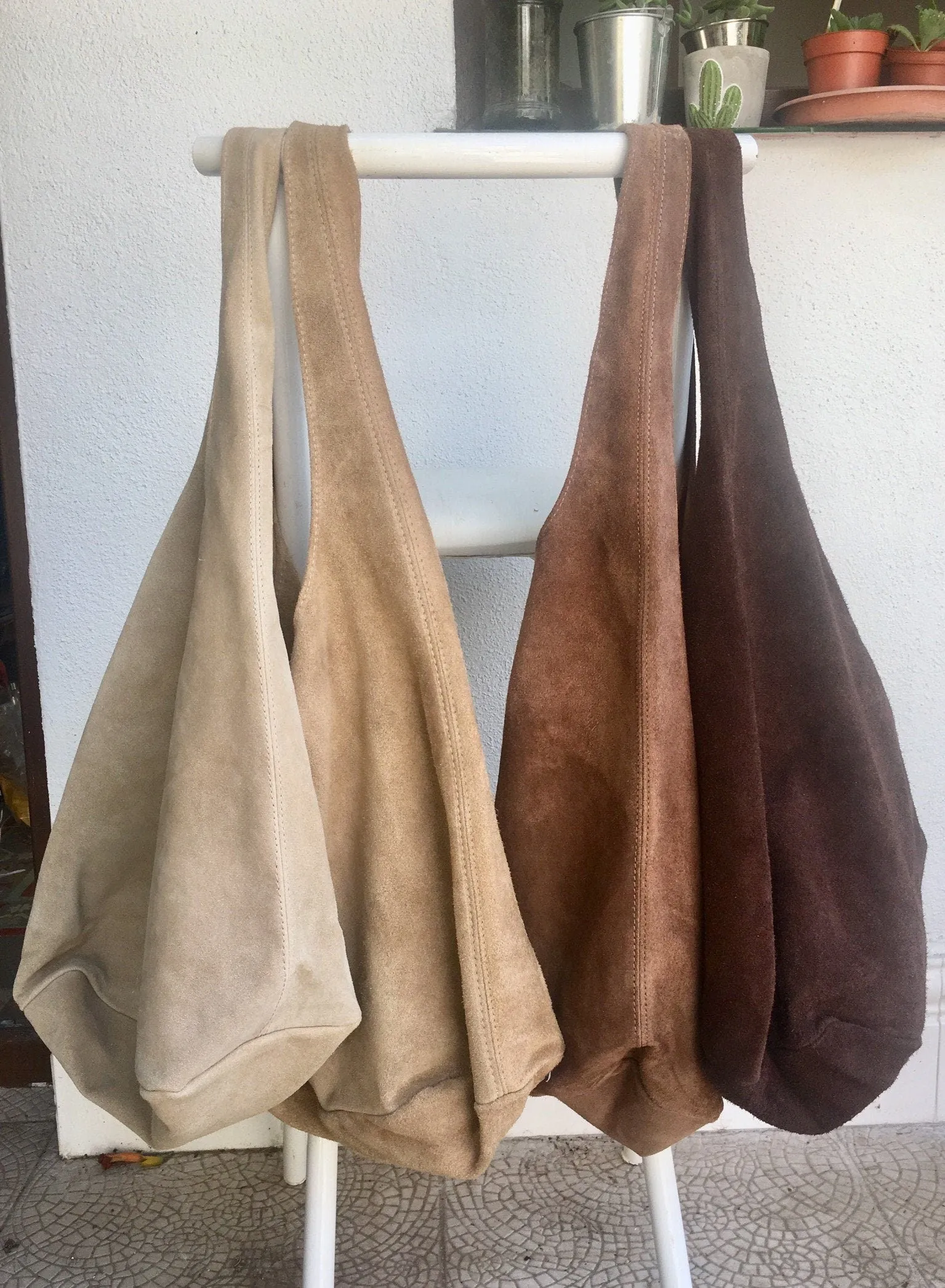 Slouch bag.Large TOTE leather bag in dark BEIGE. Soft natural suede leather bag. Bohemian bag. Light BROWN  suede bag.