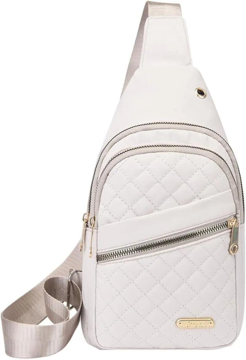 Small Sling Backpack Crossbody Sling Bag, Watertight Backpack With Data Hole for Outdoors Hiking Traveling (Green)(White)