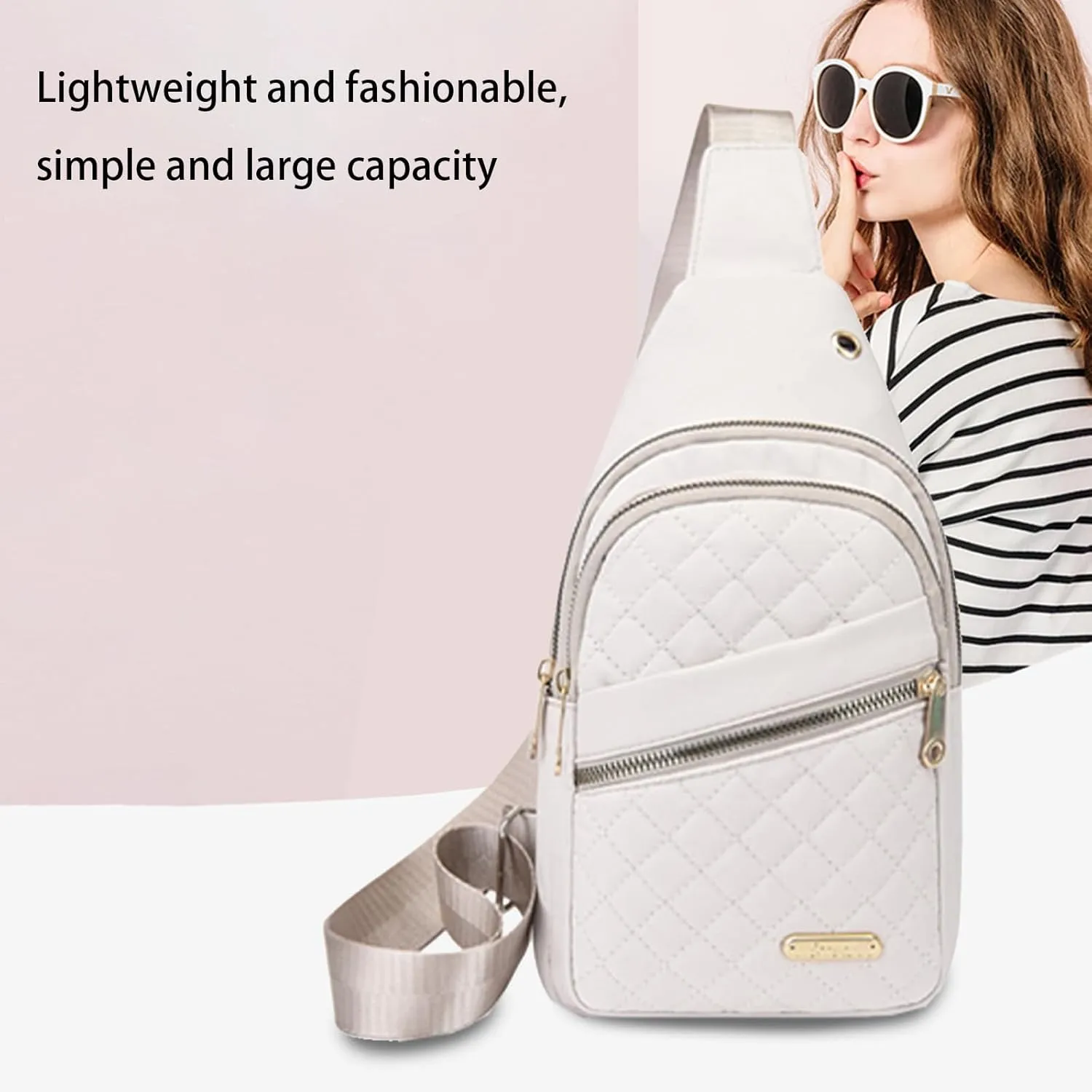 Small Sling Backpack Crossbody Sling Bag, Watertight Backpack With Data Hole for Outdoors Hiking Traveling (Green)(White)