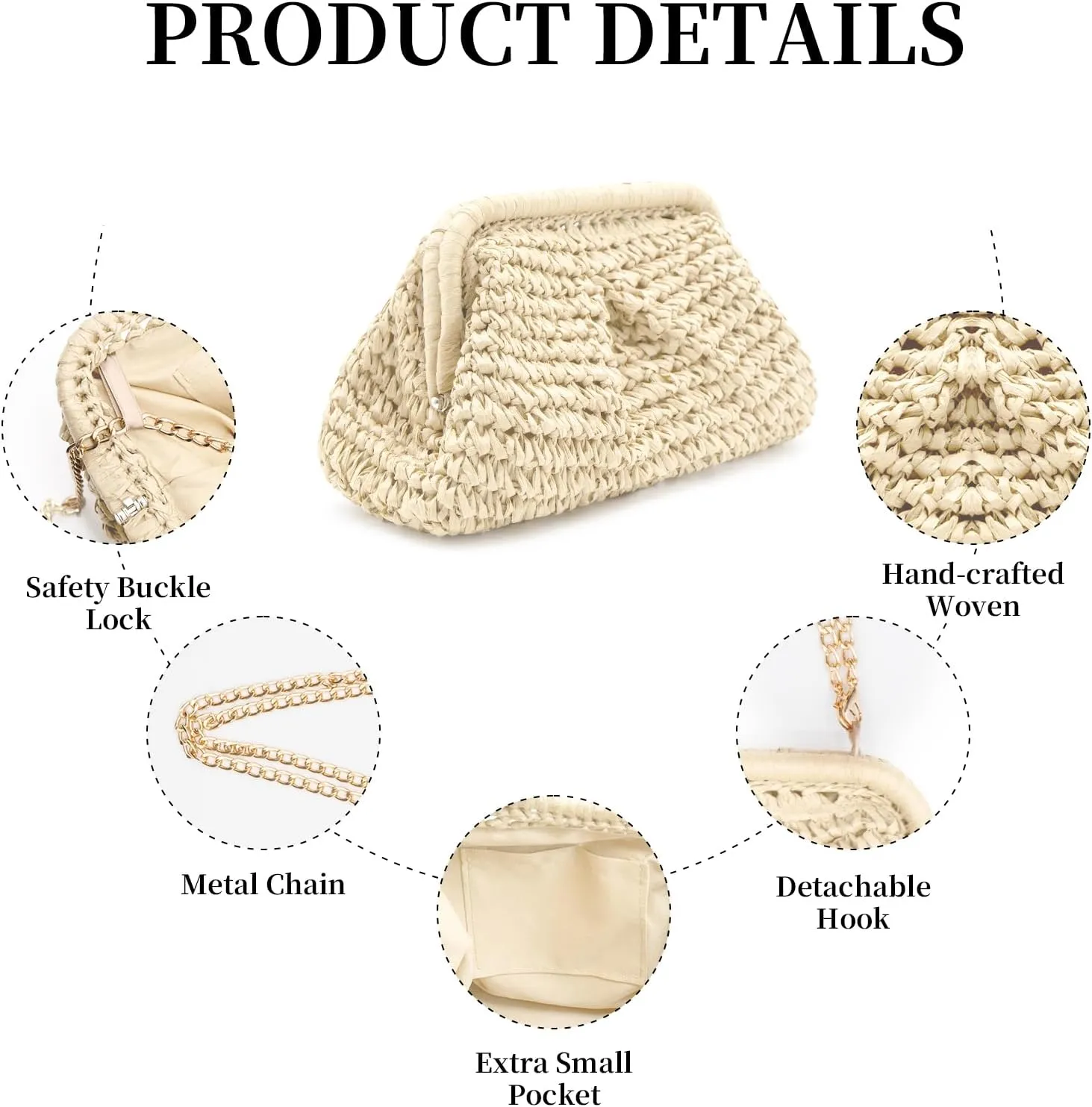 Straw Clutch Purses - Woven Crossbody Bags for Women - Beach Handbags with Cloud Dumpling Pouch