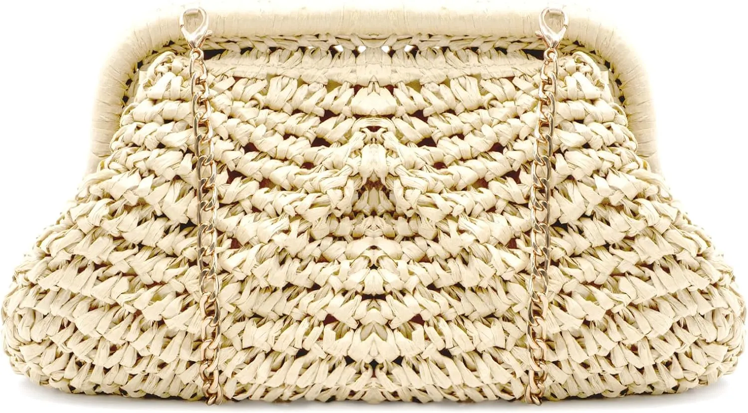 Straw Clutch Purses - Woven Crossbody Bags for Women - Beach Handbags with Cloud Dumpling Pouch