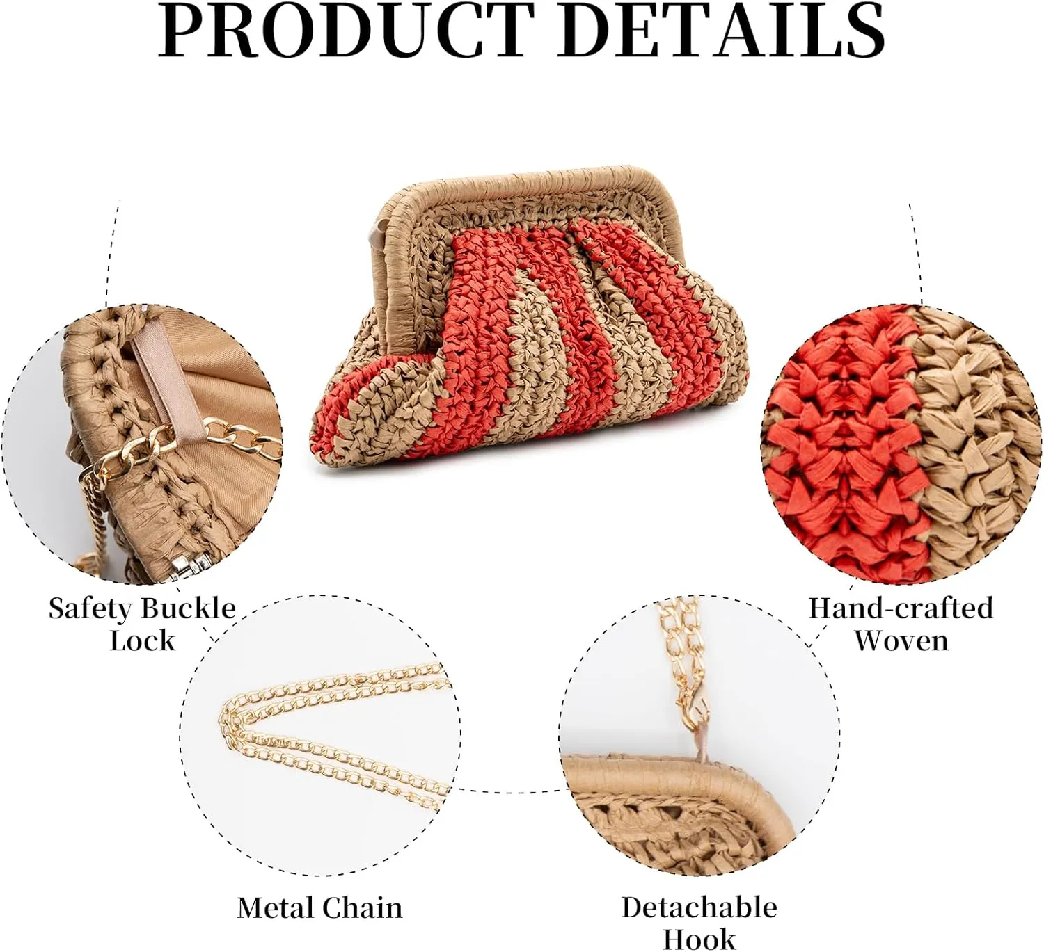 Straw Clutch Purses - Woven Crossbody Bags for Women - Beach Handbags with Cloud Dumpling Pouch