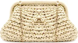 Straw Clutch Purses - Woven Crossbody Bags for Women - Beach Handbags with Cloud Dumpling Pouch