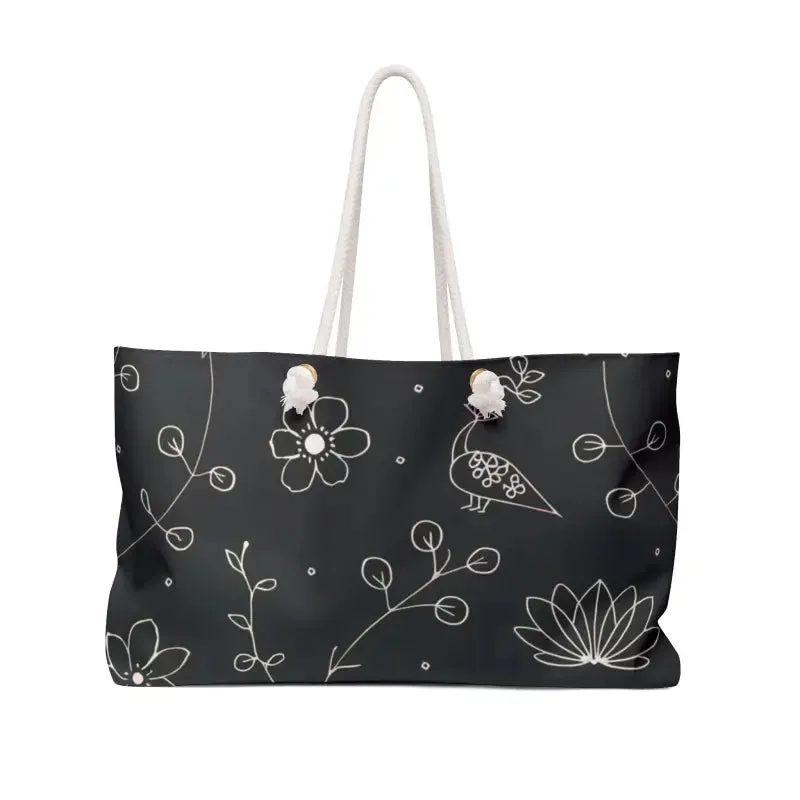 Stylish White Floral Elements Weekender Bag