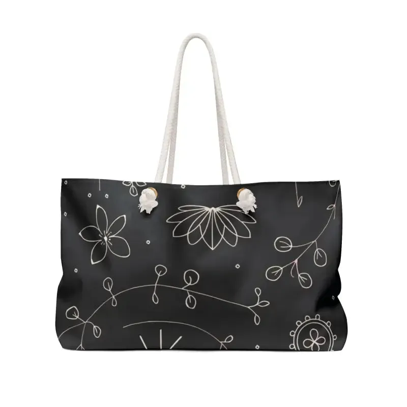 Stylish White Floral Elements Weekender Bag