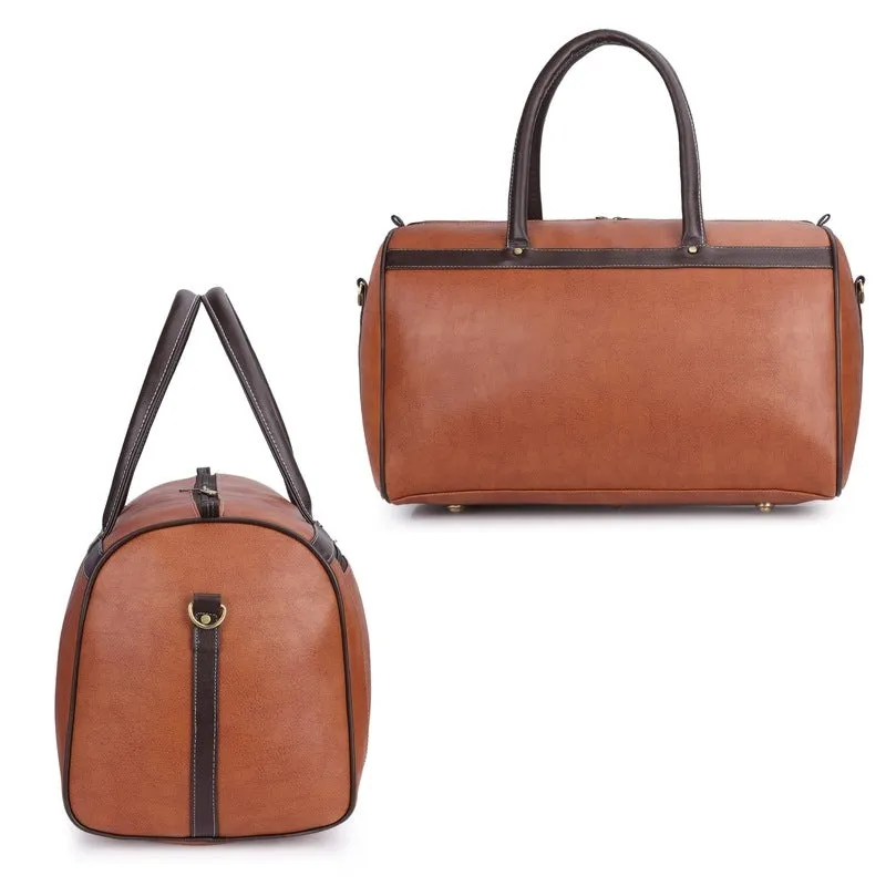The Clownfish Jordan 25 litres Unisex Faux Leather Travel Duffle Bag Weekender Bag (Dark Brown)