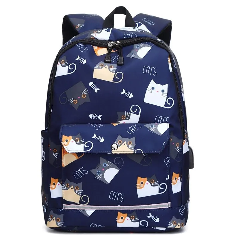 USB Charging School Backpack For Women