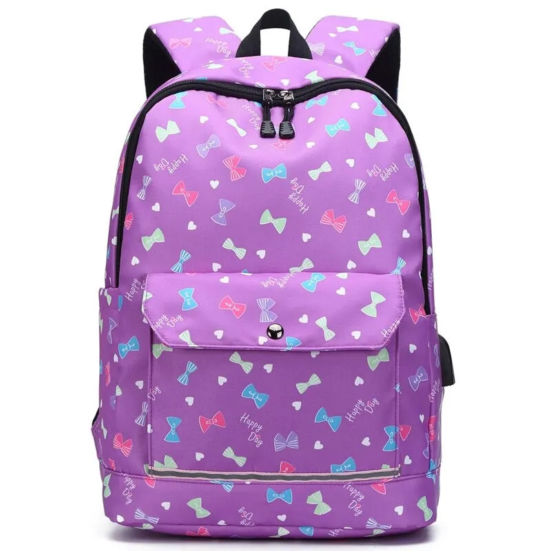 USB Charging School Backpack For Women