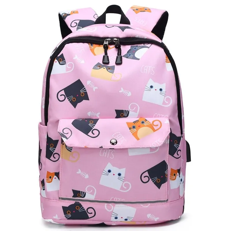 USB Charging School Backpack For Women