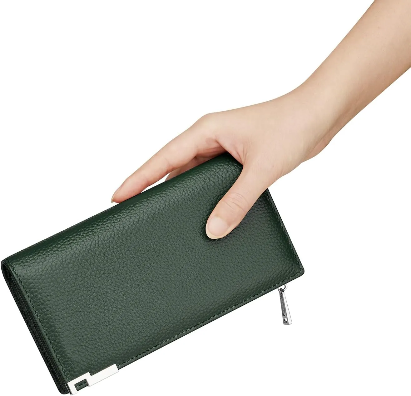 VANNANBA Mens Real Leather Long Wallet RFID Blocking Multi Credit Card Large Capacity Zipper Travel Clutch Wristlet,Green