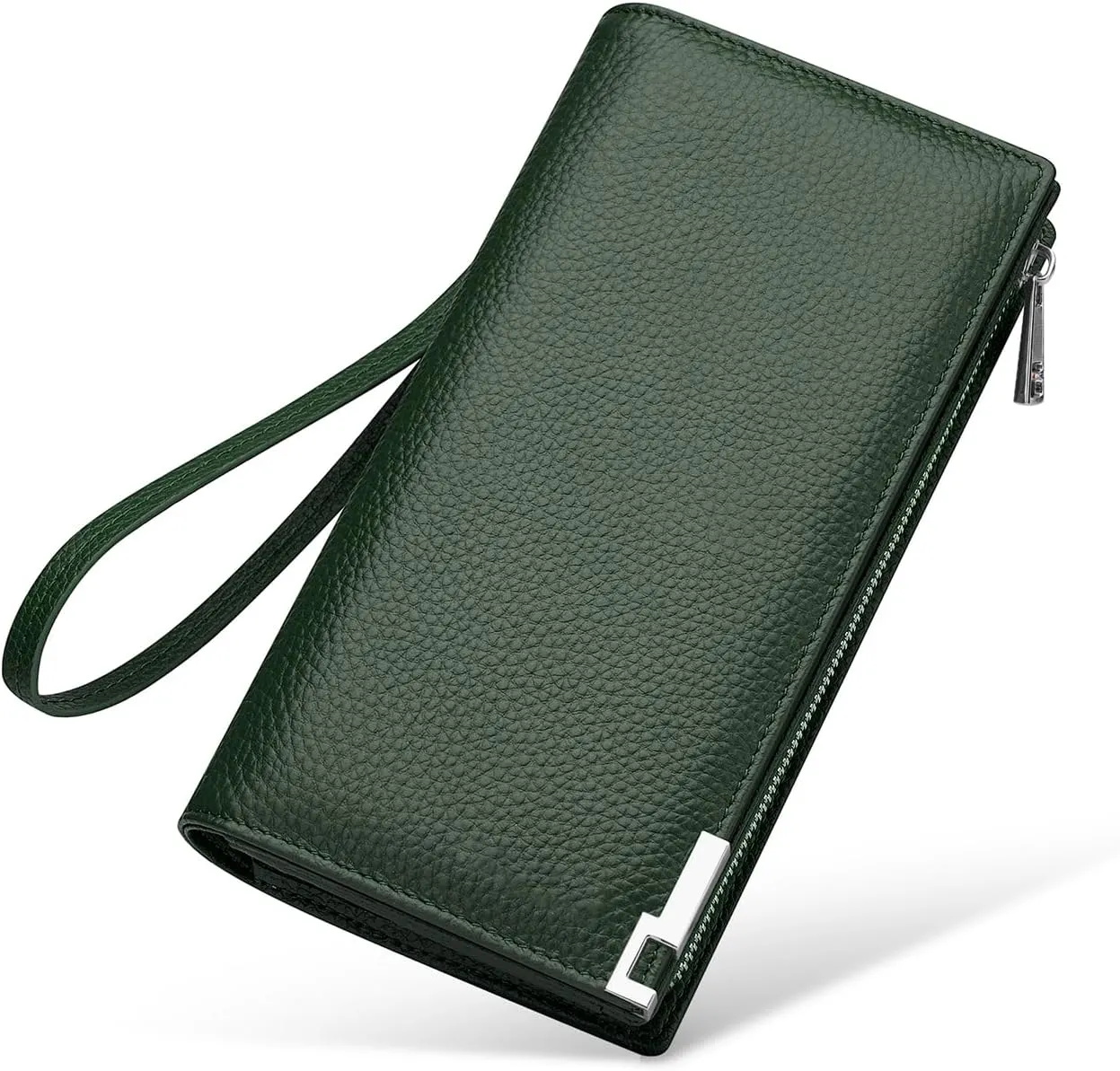 VANNANBA Mens Real Leather Long Wallet RFID Blocking Multi Credit Card Large Capacity Zipper Travel Clutch Wristlet,Green