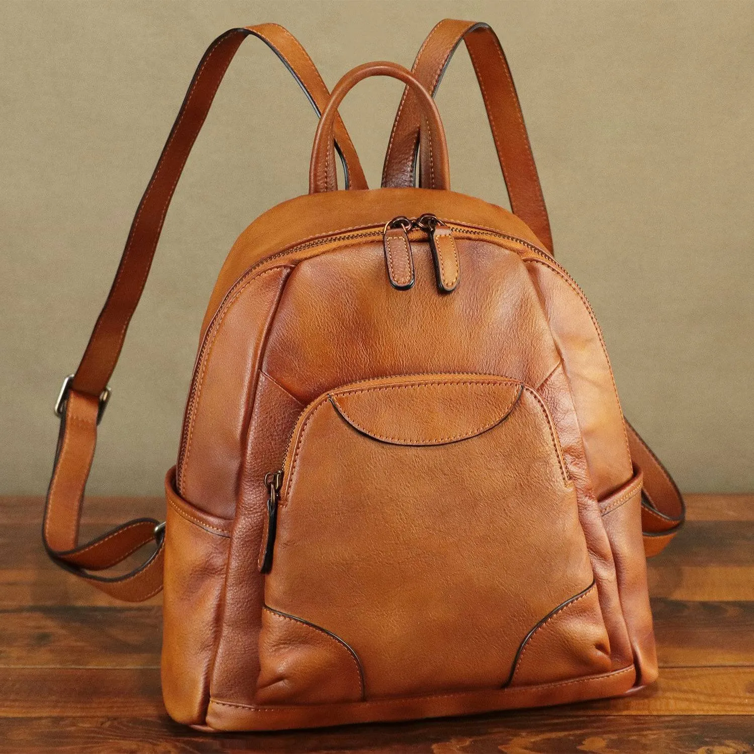 Vintage Handmade Rucksack Leather Backpack College Bag