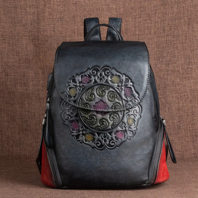 Vintage Large Storage Handmade Leather Backpack for Women 8098