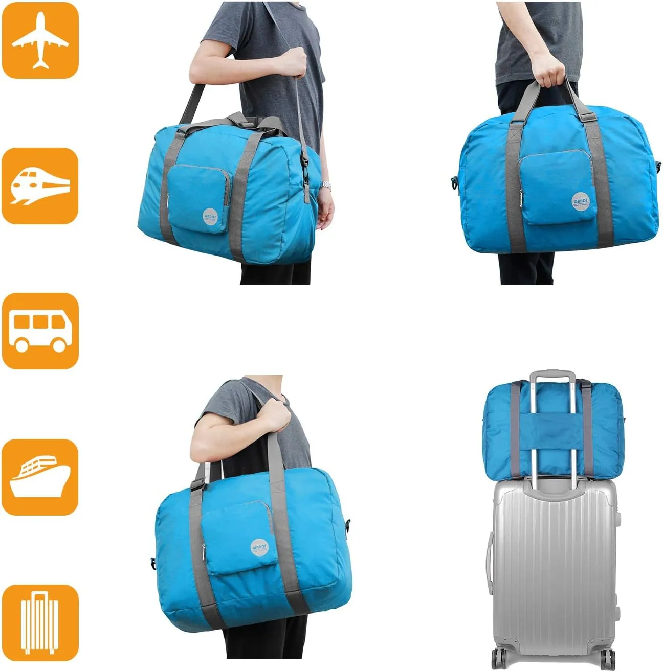 WANDF For Spirit Airlines Personal Item Bag 18x14x8 Foldable Travel Duffel Carry on Weekender Overnight for Women Men