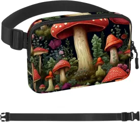 Waterproof Fanny Pack Black Belt Bag with Adjustable Strap for Women and Men,Bright Mushrooms Crossbody Fanny Bag with Zipper for Hiking Running Travel