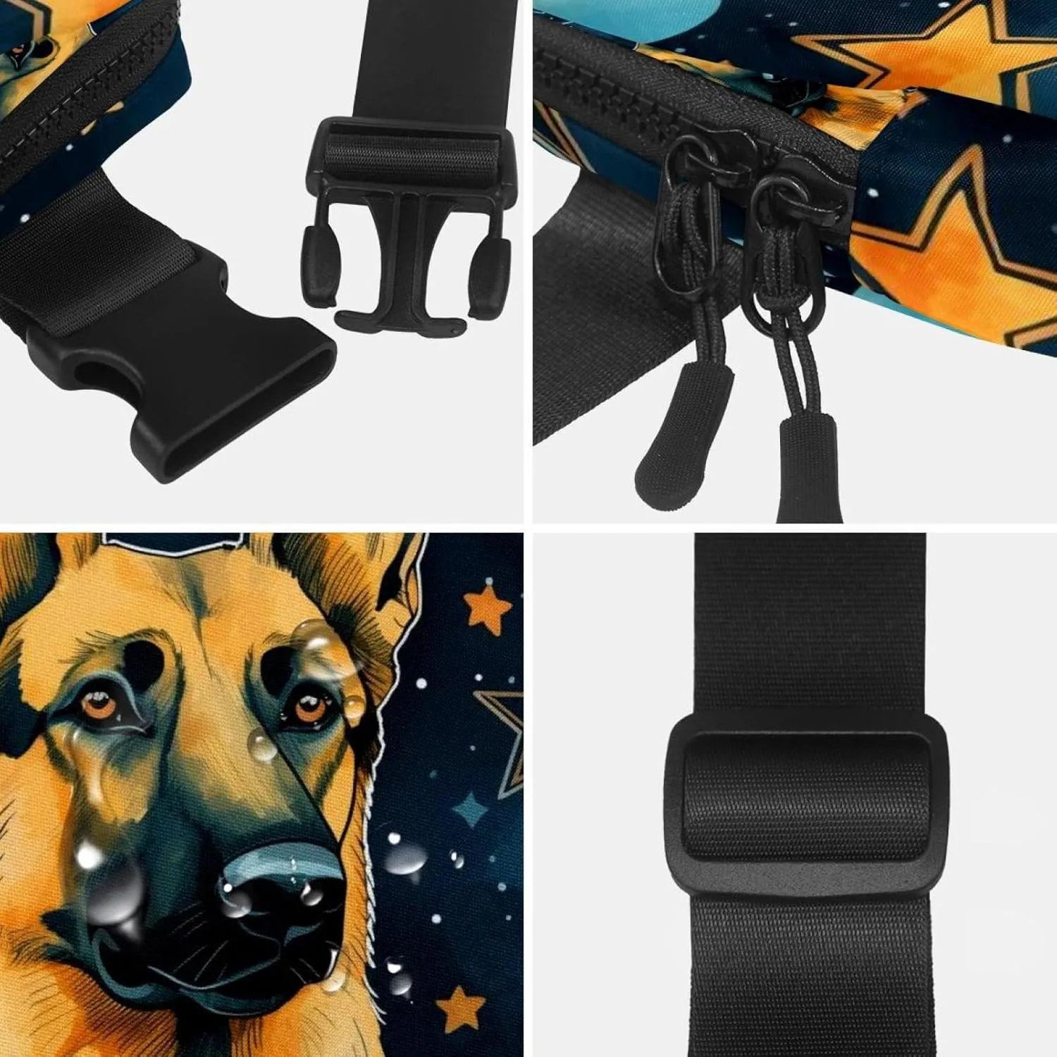 Waterproof Fanny Pack Black Belt Bag with Adjustable Strap for Women and Men,Comic Star Sheepdog Crossbody Fanny Bag with Zipper for Hiking Running Travel