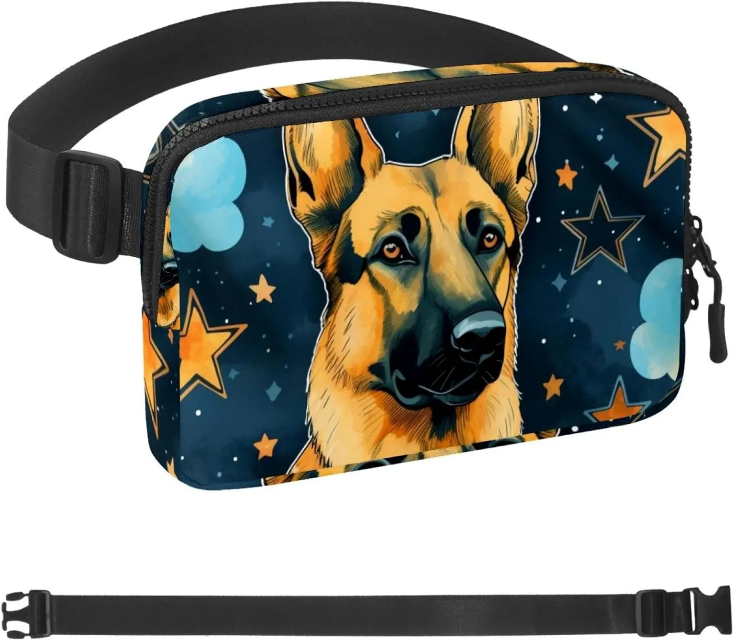 Waterproof Fanny Pack Black Belt Bag with Adjustable Strap for Women and Men,Comic Star Sheepdog Crossbody Fanny Bag with Zipper for Hiking Running Travel