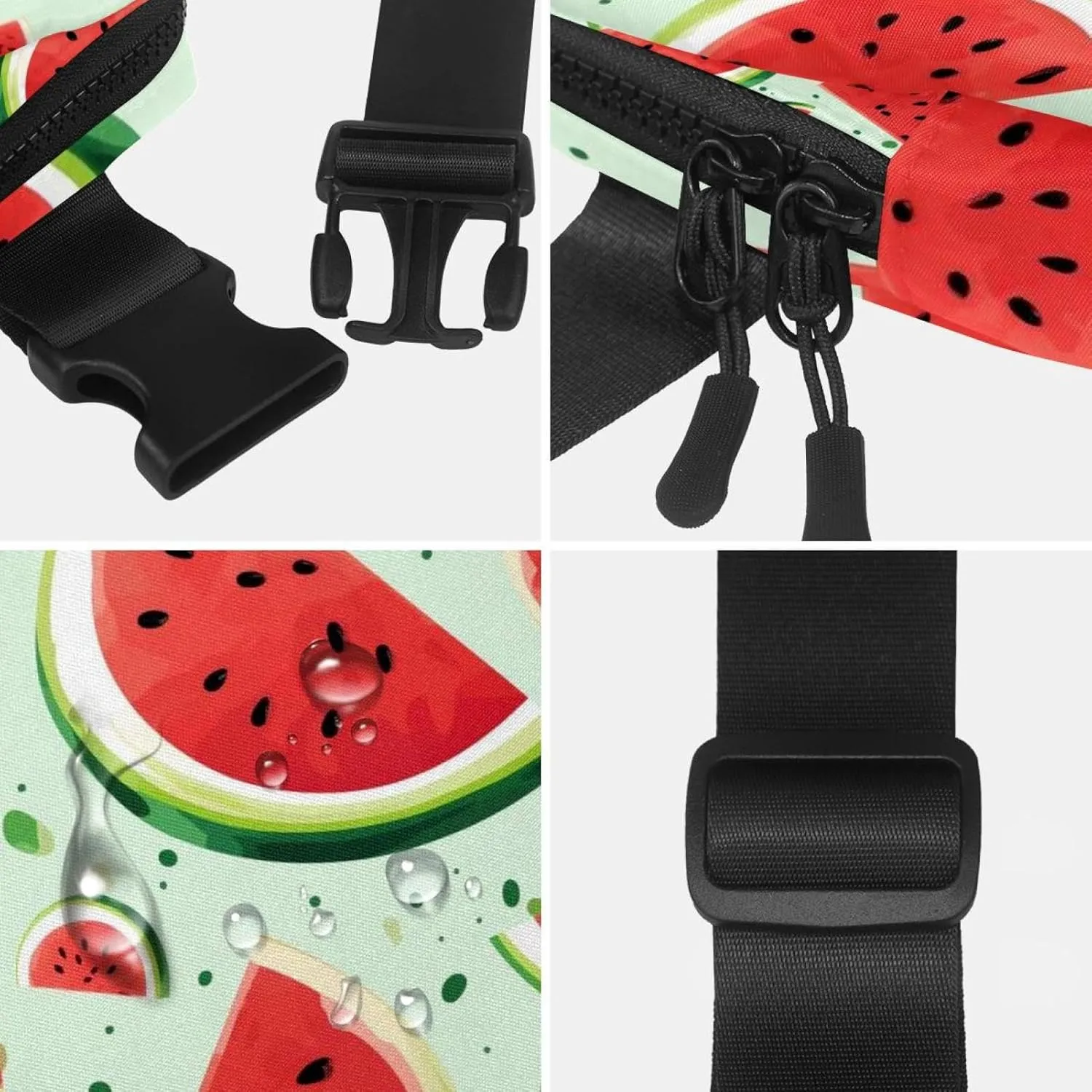 Waterproof Fanny Pack Black Belt Bag with Adjustable Strap for Women and Men,Fresh Watermelon Crossbody Fanny Bag with Zipper for Hiking Running Travel